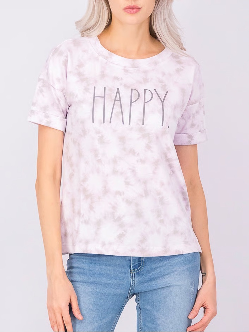 Rae Dunn Lavender Tie-Dye 'HAPPY.' Short Sleeve Tee